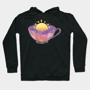 Black background peaceful  sunrise cup of tea Hoodie